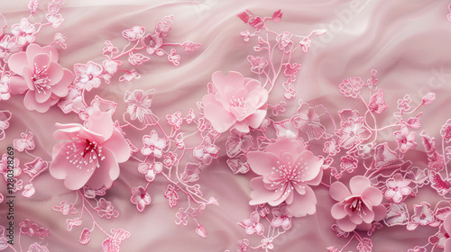 Soft pink lace fabric with elegant floral patterns and gentle folds