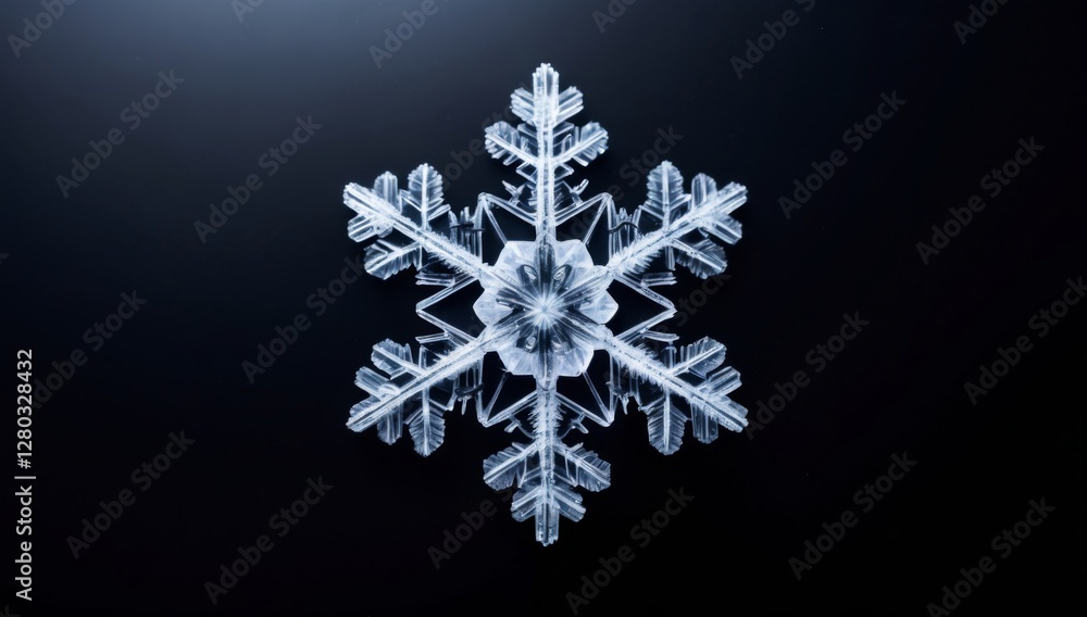 Close-Up Macro of a Delicate Snowflake on a Black Background Close-Up Macro of a Delicate Snowflake on a Black Background