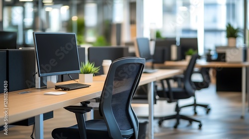 Wallpaper Mural Modern Office Workspace: Desk, Computer, and Chair Torontodigital.ca