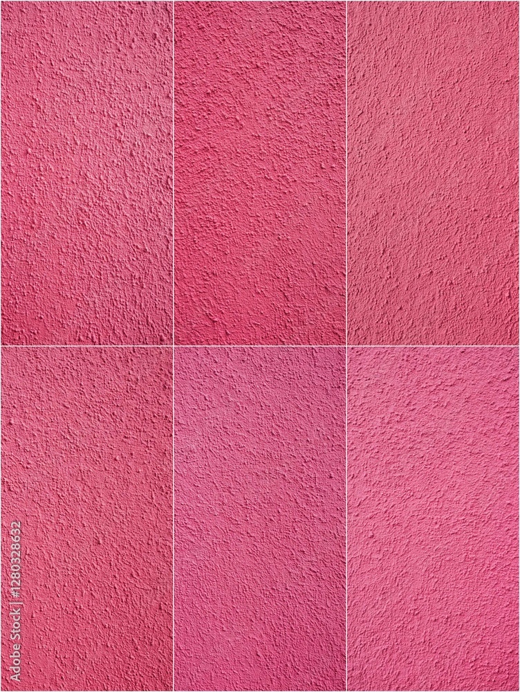 Fototapeta premium A close up of a pink carpet with a pink background. The carpet is made up of six different shades of pink