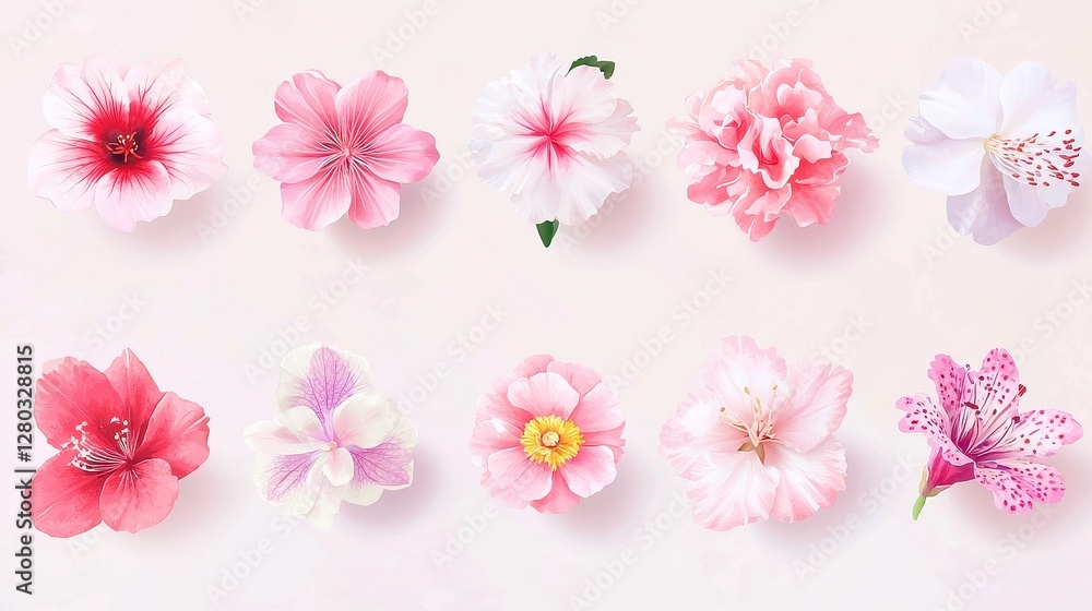 custom made wallpaper toronto digitalHealing Flower Essences, vibrant watercolor illustrations of flowers for holistic healing and emotional wellness, featuring colorful designs on a clean white background, clipart format