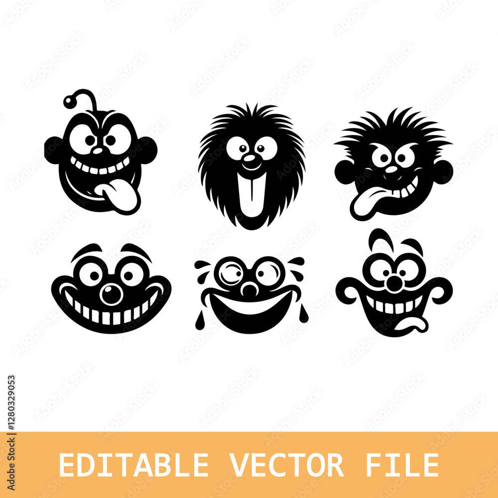 Fototapeta premium Cartoon character mouth face expression comic emotion cute concept line art illustrations et