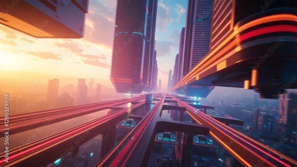Fototapeta premium Dreamlike Cityscape with Gravity-Defying Architecture 
