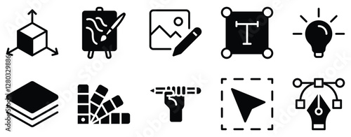 Graphic Design Icon Set Creative Solid Style Collection for Art and Visual Communication.