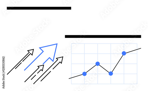 Blue upward-pointing arrows paired with a growing lined graph, symbolizing progress, success, data analytics, growth trends. Ideal for business, strategy, finance, performance leadership