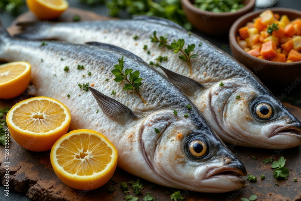 Two Fresh Fish Prepared With Lemon And Herbs Two Fresh Fish Prepared With Lemon And Herbs