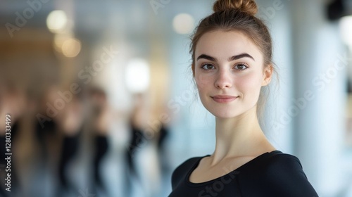 A graceful portrait of a young female ballet dancer captured in a studio. She showcases elegance and poise, emphasizing the art of dance through skill and expression. Free Download A graceful portrait of a young female ballet dancer captured in a studio. She showcases elegance and poise, emphasizing the art of dance through skill and expression. - GFXLoad