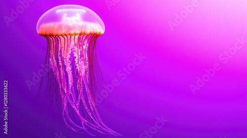 Pink jellyfish underwater, purple background, aquarium