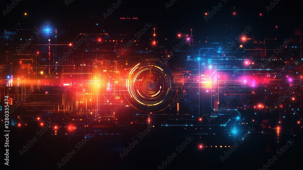 Fototapeta premium Abstract digital technology background with glowing lines and nodes.
