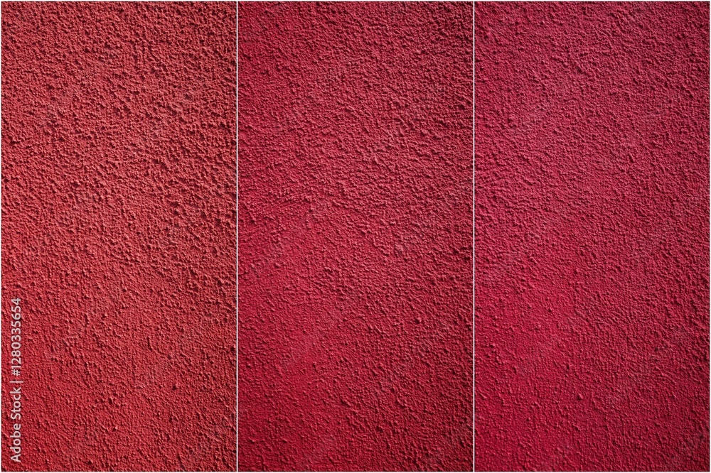 Fototapeta premium Three different shades of red are shown on a carpet. The carpet is red and has a fuzzy texture