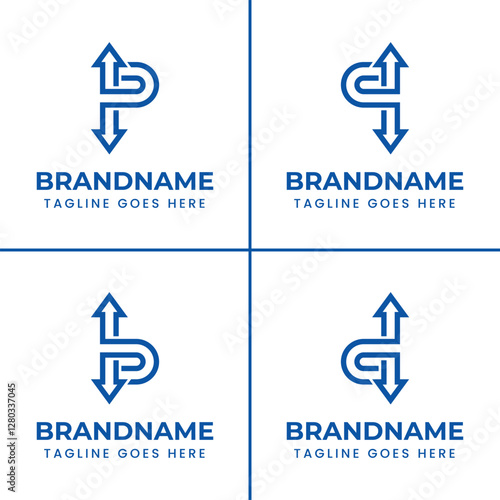 Letter P B D Q Exchange Arrow Logo, for finance, trade, logistics