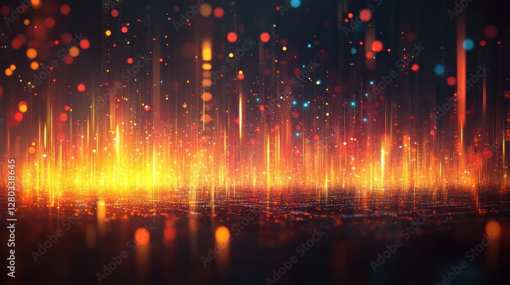 Fototapeta premium Abstract fiery digital background with glowing particles and light streaks.