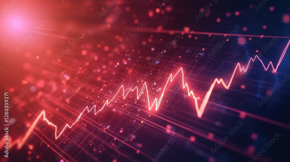 Abstract financial market trend graph with vibrant light effects and glowing particles background Abstract financial market trend graph with vibrant light effects and glowing particles background