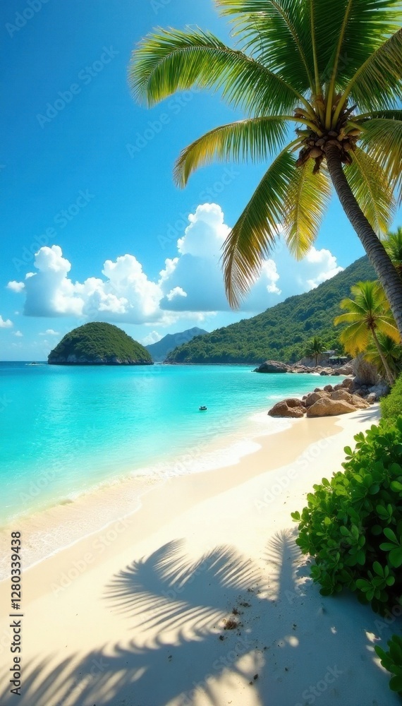 Sun-drenched beach, turquoise sea, idyllic scene, image, paradise Sun-drenched beach, turquoise sea, idyllic scene, image, paradise
