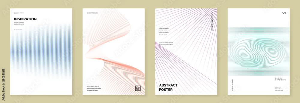 Fototapeta premium Abstract line wave poster background vector set. Minimalist cover template with vibrant perspective line wave in motion. Ideal design for social media, cover, banner, flyer, music, ads.