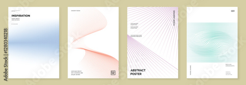 Abstract line wave poster background vector set. Minimalist cover template with vibrant perspective line wave in motion. Ideal design for social media, cover, banner, flyer, music, ads.