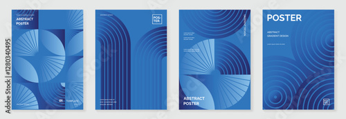 Abstract line wave poster background vector set. Minimalist cover template with vibrant perspective line wave in motion. Ideal design for social media, cover, banner, flyer, music, ads.