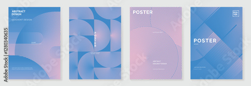 Abstract line wave poster background vector set. Minimalist cover template with vibrant perspective line wave in motion. Ideal design for social media, cover, banner, flyer, music, ads.