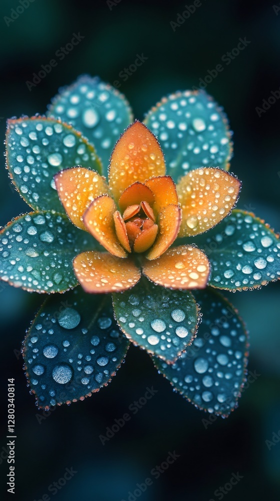 Orange and green plant covered in water droplets Orange and green plant covered in water droplets
