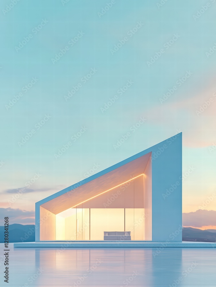 A stunning, minimalist architectural design, bathed in the soft glow of a serene twilight scene, exudes tranquility and elegance. A stunning, minimalist architectural design, bathed in the soft glow of a serene twilight scene, exudes tranquility and elegance.