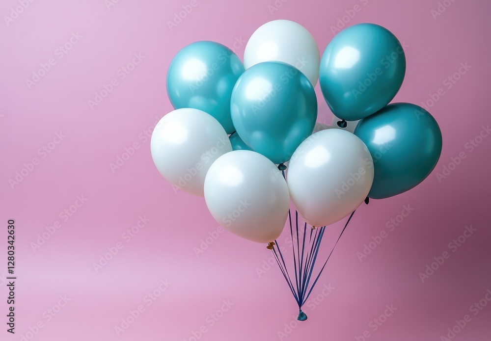 Colorful helium balloons floating against a pastel pink background, perfect for celebrations, parties, and fun decorations for various events Colorful helium balloons floating against a pastel pink background, perfect for celebrations, parties, and fun decorations for various events