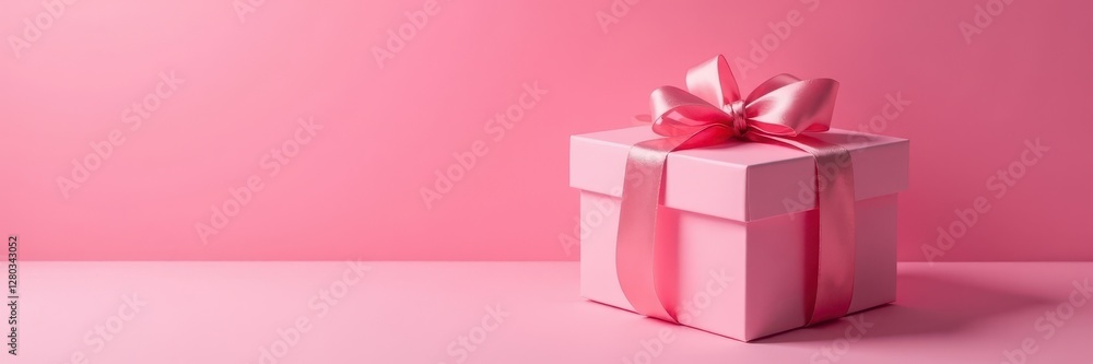 Elegant gift box with satin ribbon, pink backdrop, ample copy space , closeup, marketing, pink Elegant gift box with satin ribbon, pink backdrop, ample copy space , closeup, marketing, pink