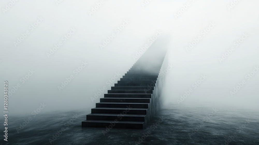 Fototapeta premium Mysterious Staircase Emerging from Fog in a Dreamlike Atmosphere with Ethereal Vibes