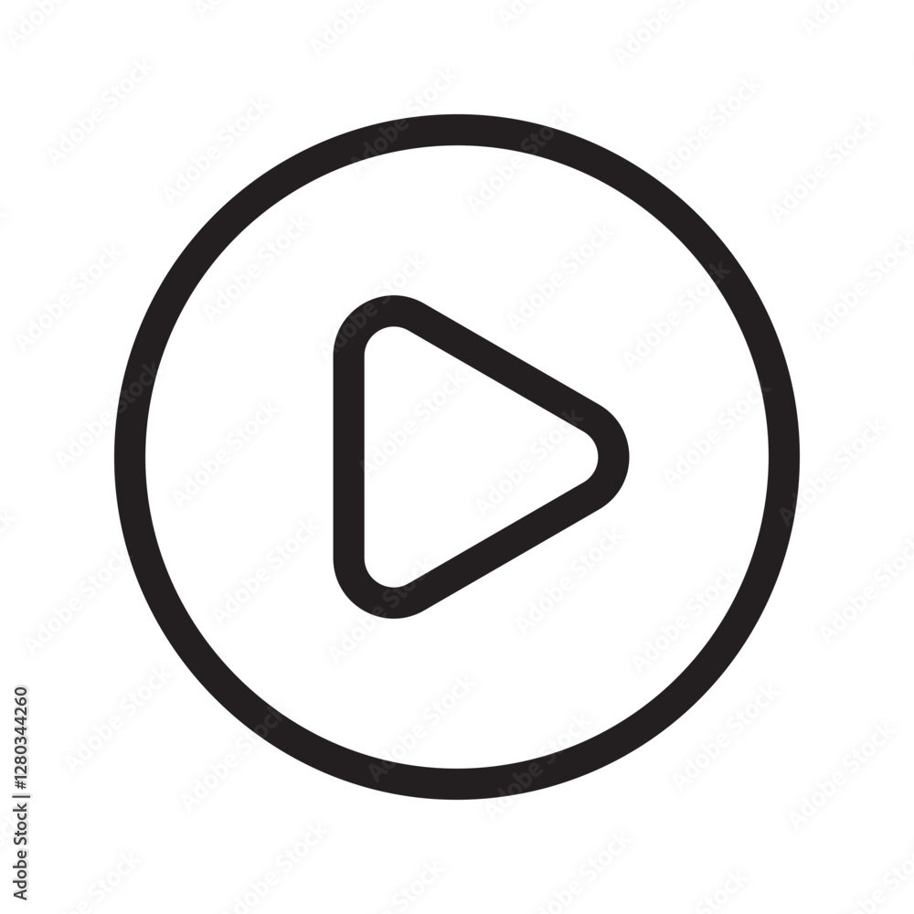 Line style icon of a play button with music note, designed for audio apps and media software. Line style icon of a play button with music note, designed for audio apps and media software.