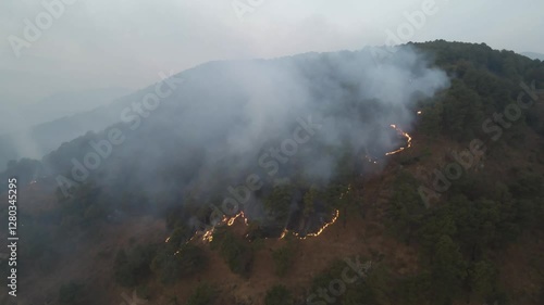 The aerial view shows the fires in the Hattiban forest on the outskirts of Kathmandu, Nepal. photo