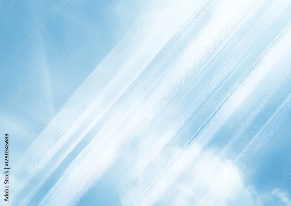 Abstract light blue background with diagonal lines and clouds.