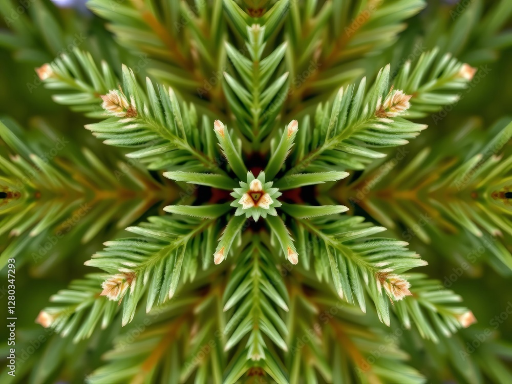 Close up of Nordmann fir tree branches with vibrant green needles and symmetrical shape, symmetrical, botanical, Nordmann fir Close up of Nordmann fir tree branches with vibrant green needles and symmetrical shape, symmetrical, botanical, Nordmann fir