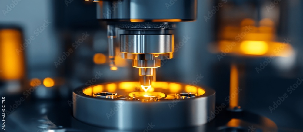 Close-up of industrial machinery with glowing components during operation. Close-up of industrial machinery with glowing components during operation.