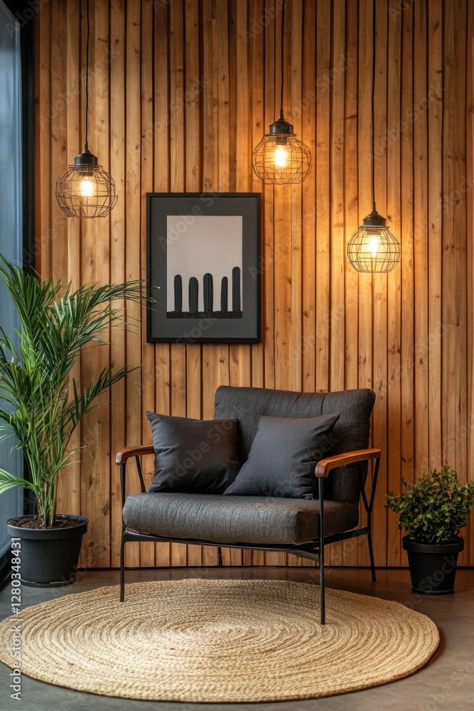 Obraz premium Modern wooden lounge corner with plants