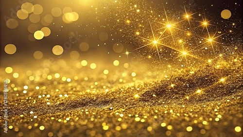 Golden Glitter Texture with Dense Sparkles and a Shimmering Surface Effect vibrant and dazzling golden glitter texture packed with dense sparkles that catch and reflect light from multiple angles  photo