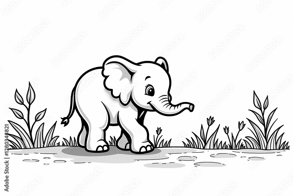 Fototapeta premium Baby Elephant Coloring Pages for Kids – Cute Wildlife Line Art