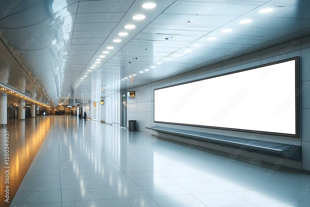 Fototapeta premium White Blank Billboard in a Busy Airport Terminal