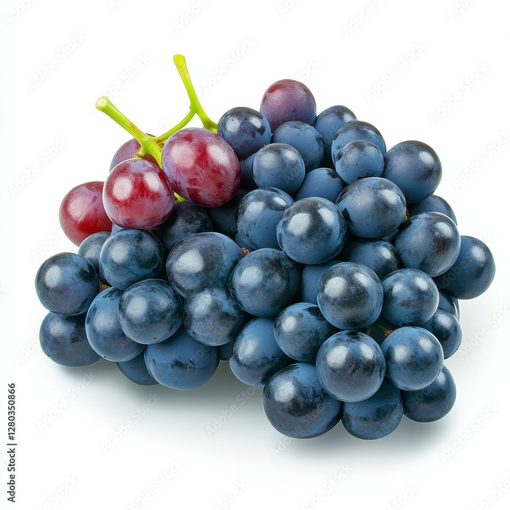 Close Up Bunch of Fresh Black Grapes with Red Grapes on a White Background Close Up Bunch of Fresh Black Grapes with Red Grapes on a White Background