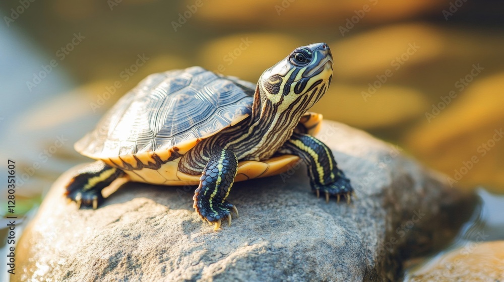 Small Turtle on Rock Near Water Small Turtle on Rock Near Water
