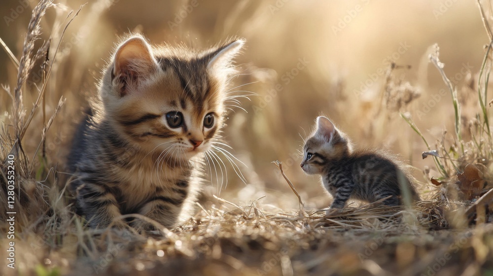 Two Cute Kittens in a Golden Field Two Cute Kittens in a Golden Field