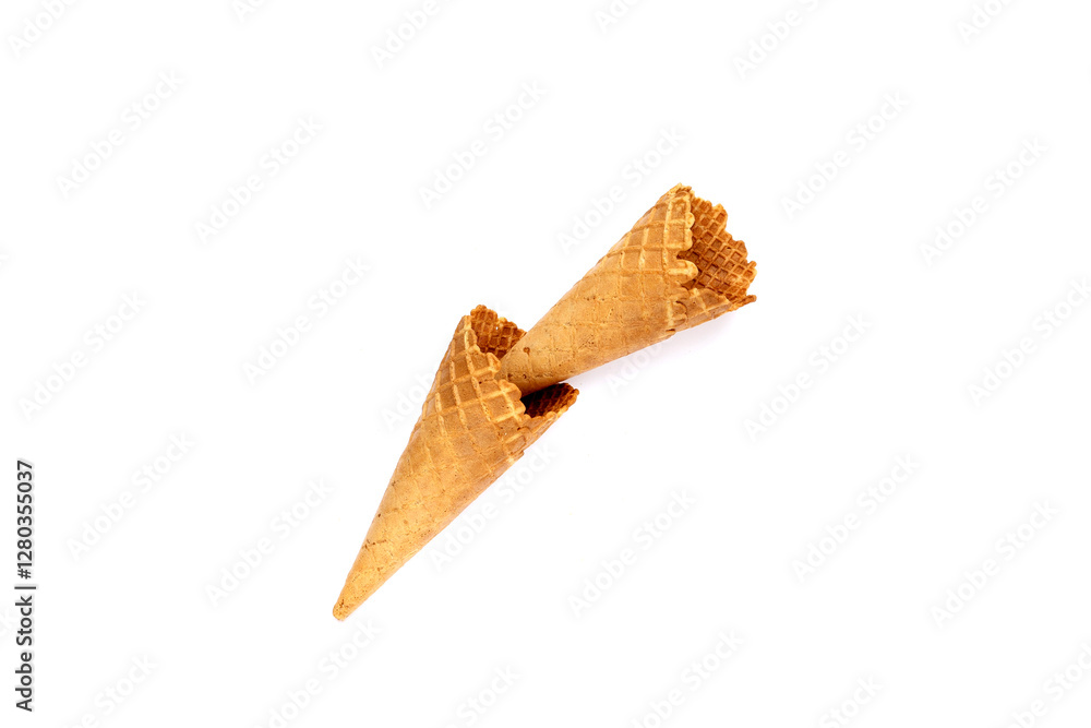 Empty ice cream cone on white background. Empty ice cream cone on white background.