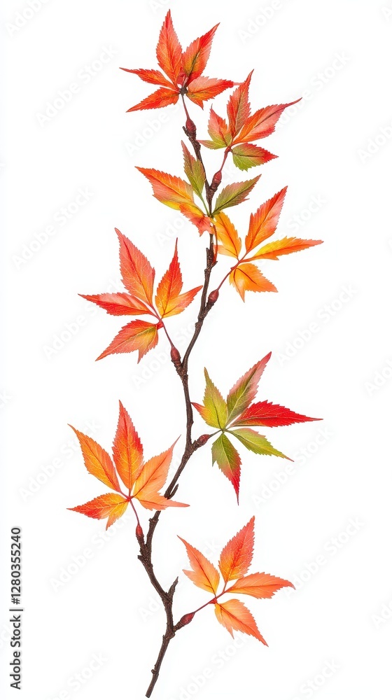 Autumn Branch with Vibrant Red and Orange Leaves Autumn Branch with Vibrant Red and Orange Leaves