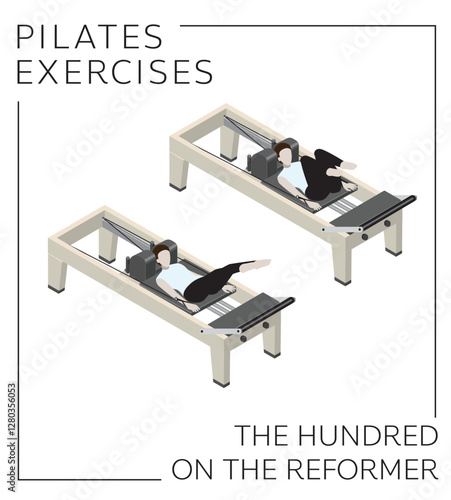 Pilates Exercise Pose Set The Hundred on the Reformer Vector