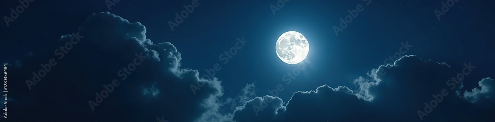 Fototapeta premium black cloud against bright full moon on a clear night, night, heavens