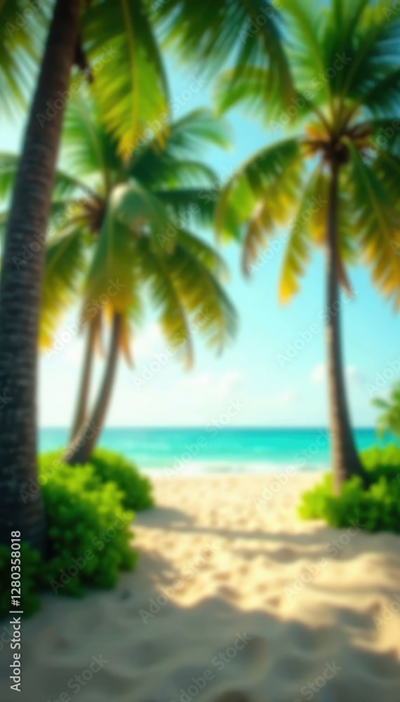 Fototapeta premium Soft focus green park, beach blur, coconut trees, island, idyllic