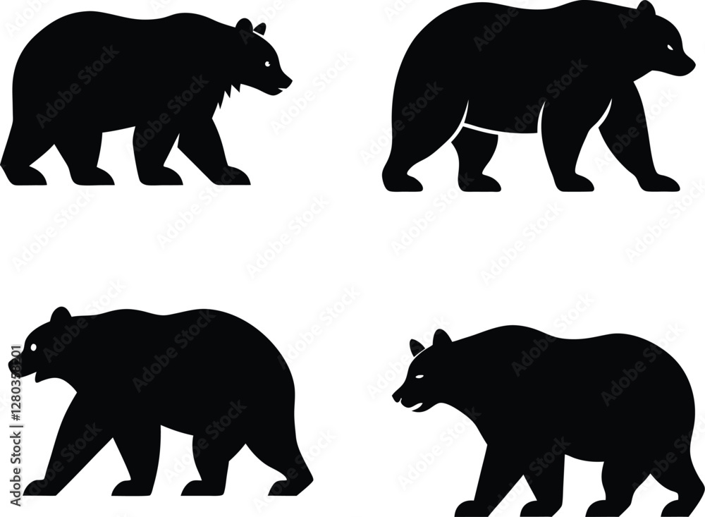 Fototapeta premium Walking Bear silhouette illustration.