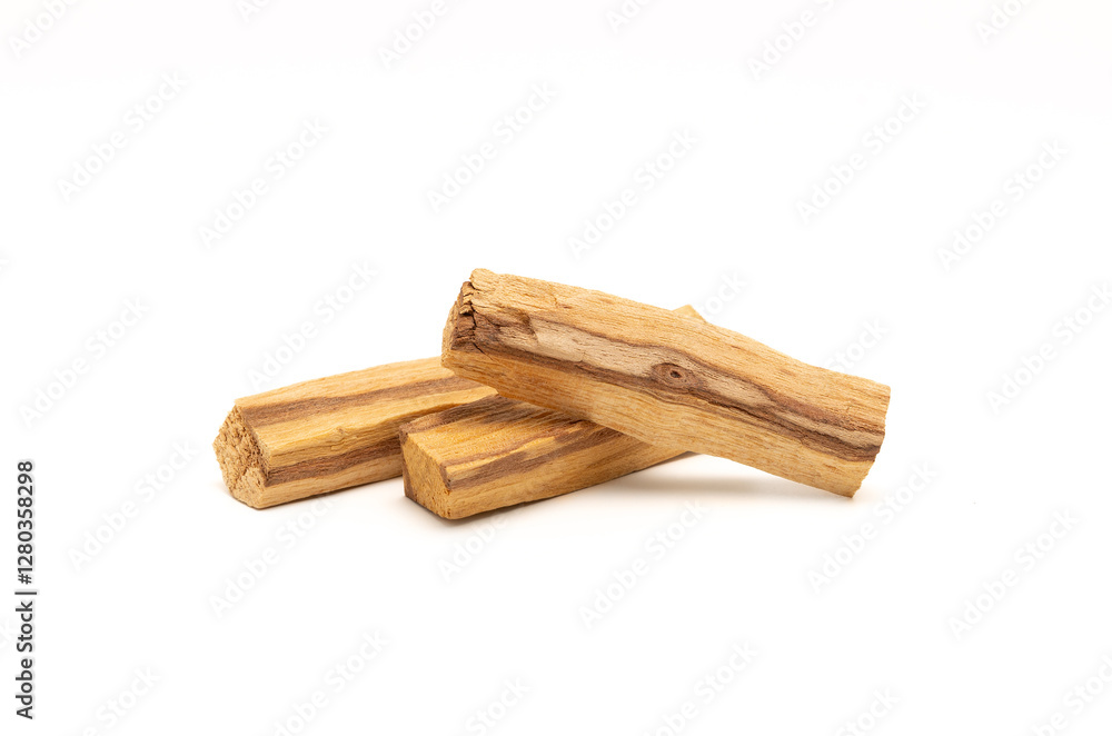 Palo Santo sticks isolated on white, perfect for highlighting their use in aromatherapy, spiritual cleansing, and smudging ceremonies.