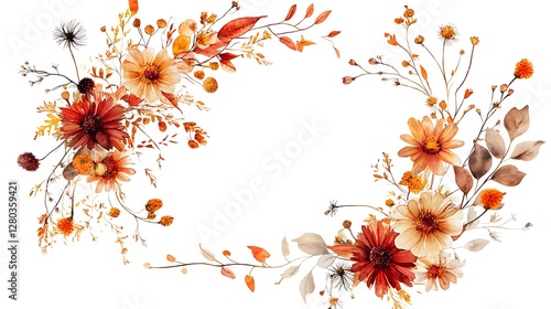 Autumnal Floral Watercolor Arrangement: A Stunning Display of Dried Flowers in Warm Tones