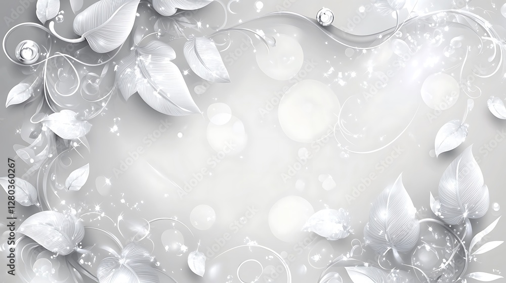 Elegant Silver Leaves and Floral Design Background Elegant Silver Leaves and Floral Design Background