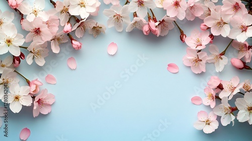 Wallpaper Mural Elegant cherry blossom branches with delicate pink and white flowers on a serene gradient background, ideal for spring events, weddings, or tranquility-themed designs. Torontodigital.ca