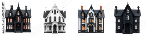 Majestic Gothic Mansions and Historic Homes Facade Architectural Designs  Collection of ornate medieval and renaissance style historic buildings and landmarks with detailed facades towers photo